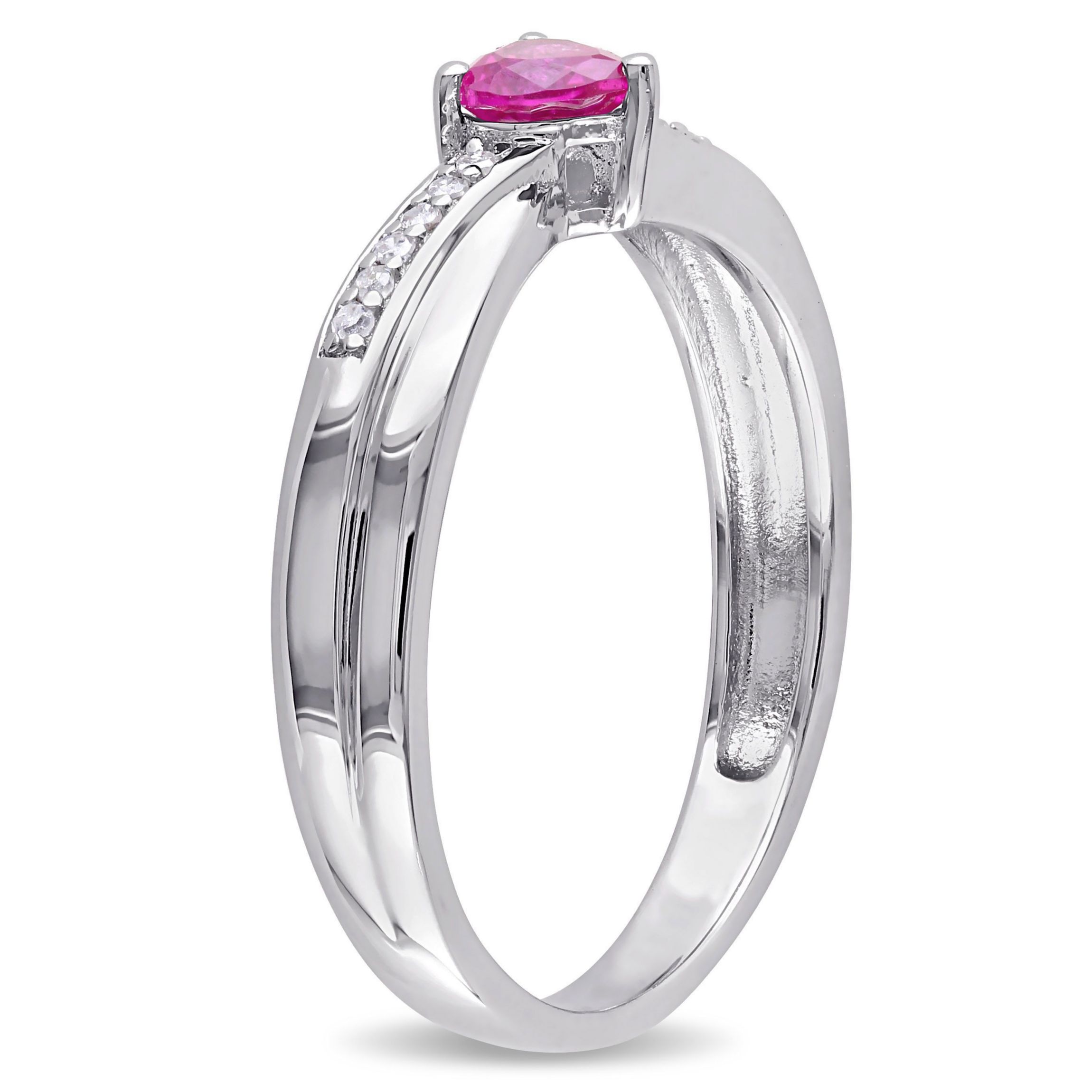 Lab Created Created Ruby and Diamond Accent Heart Ring in Sterling Silver