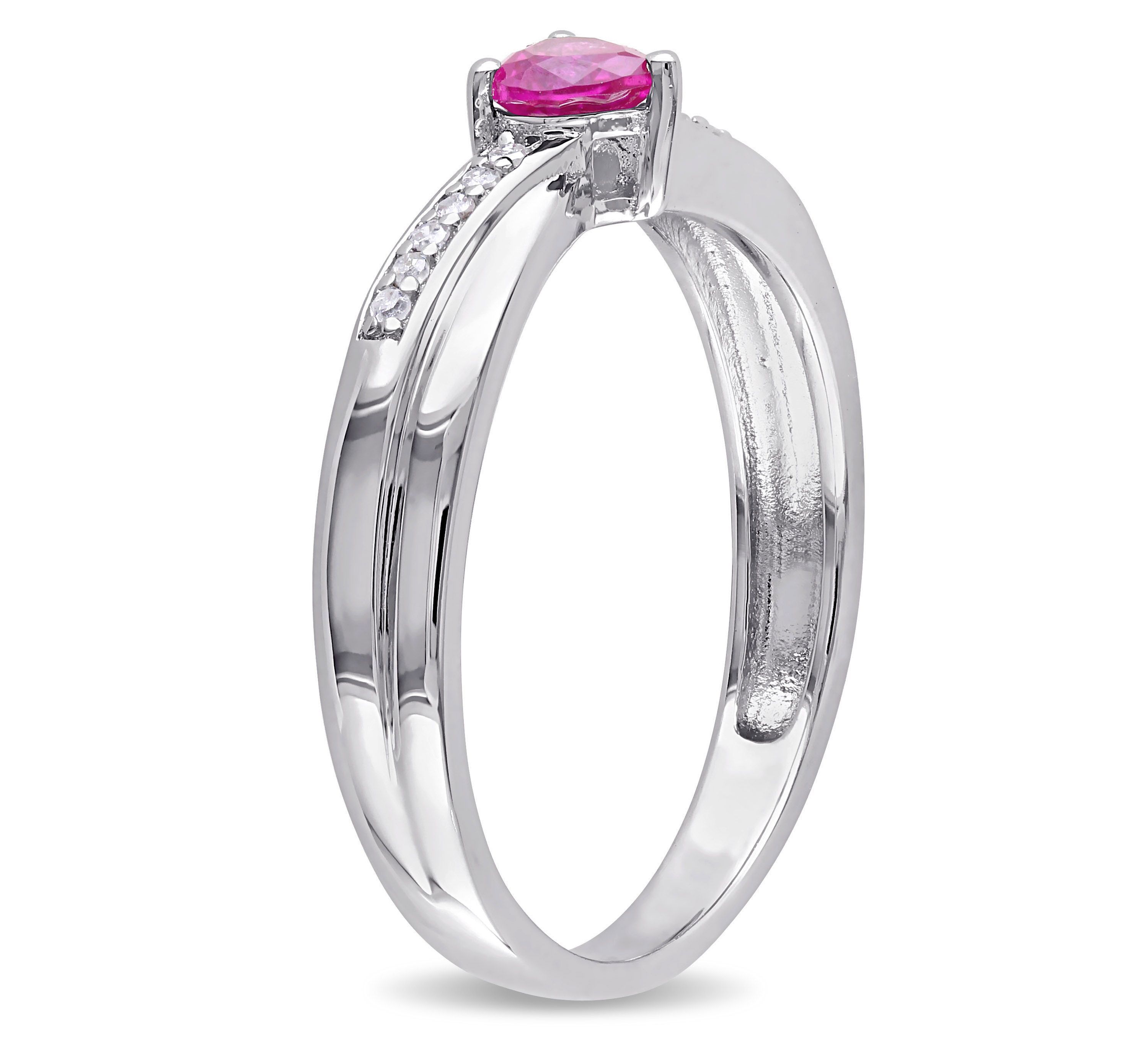 Lab Created Created Ruby and Diamond Accent Heart Ring in Sterling Silver