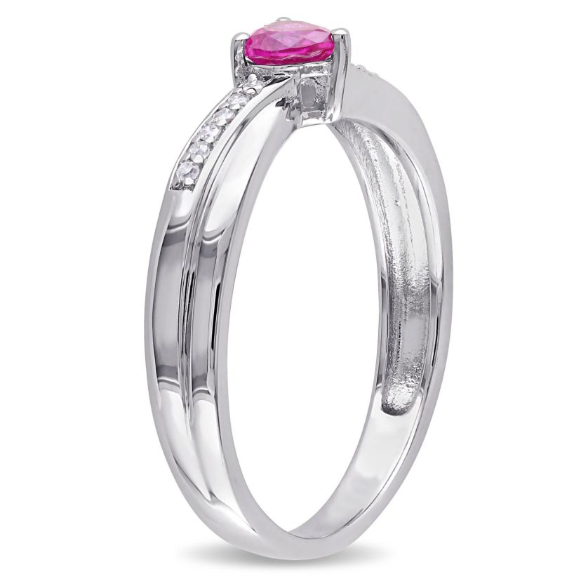 Lab Created Created Ruby and Diamond Accent Heart Ring in Sterling Silver