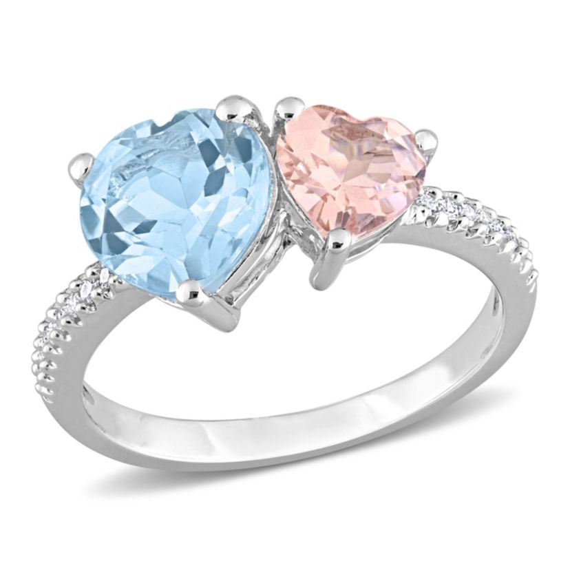 Sky-Blue Topaz, Morganite and 1/10 ct. t.w. Diamond "Toi et Moi" Ring in Sterling Silver