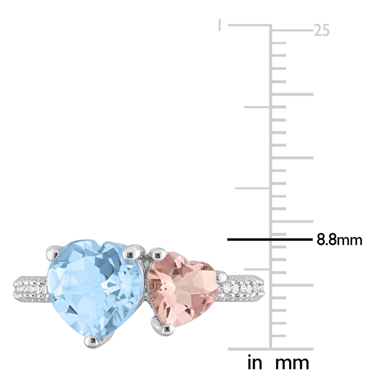 Sky-Blue Topaz, Morganite and 1/10 ct. t.w. Diamond "Toi et Moi" Ring in Sterling Silver