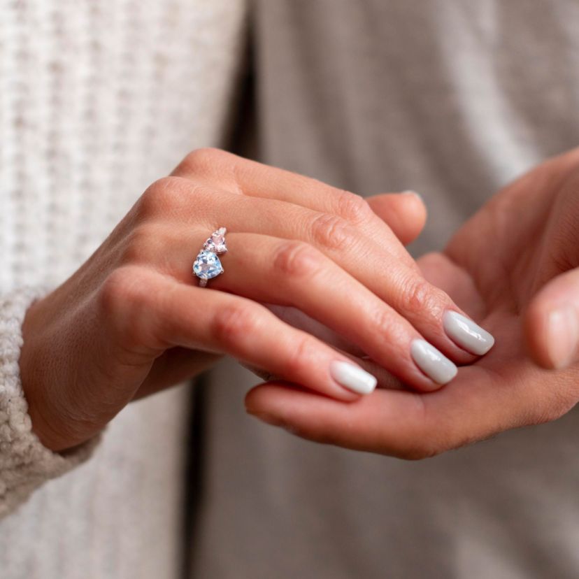 Sky-Blue Topaz, Morganite and 1/10 ct. t.w. Diamond "Toi et Moi" Ring in Sterling Silver