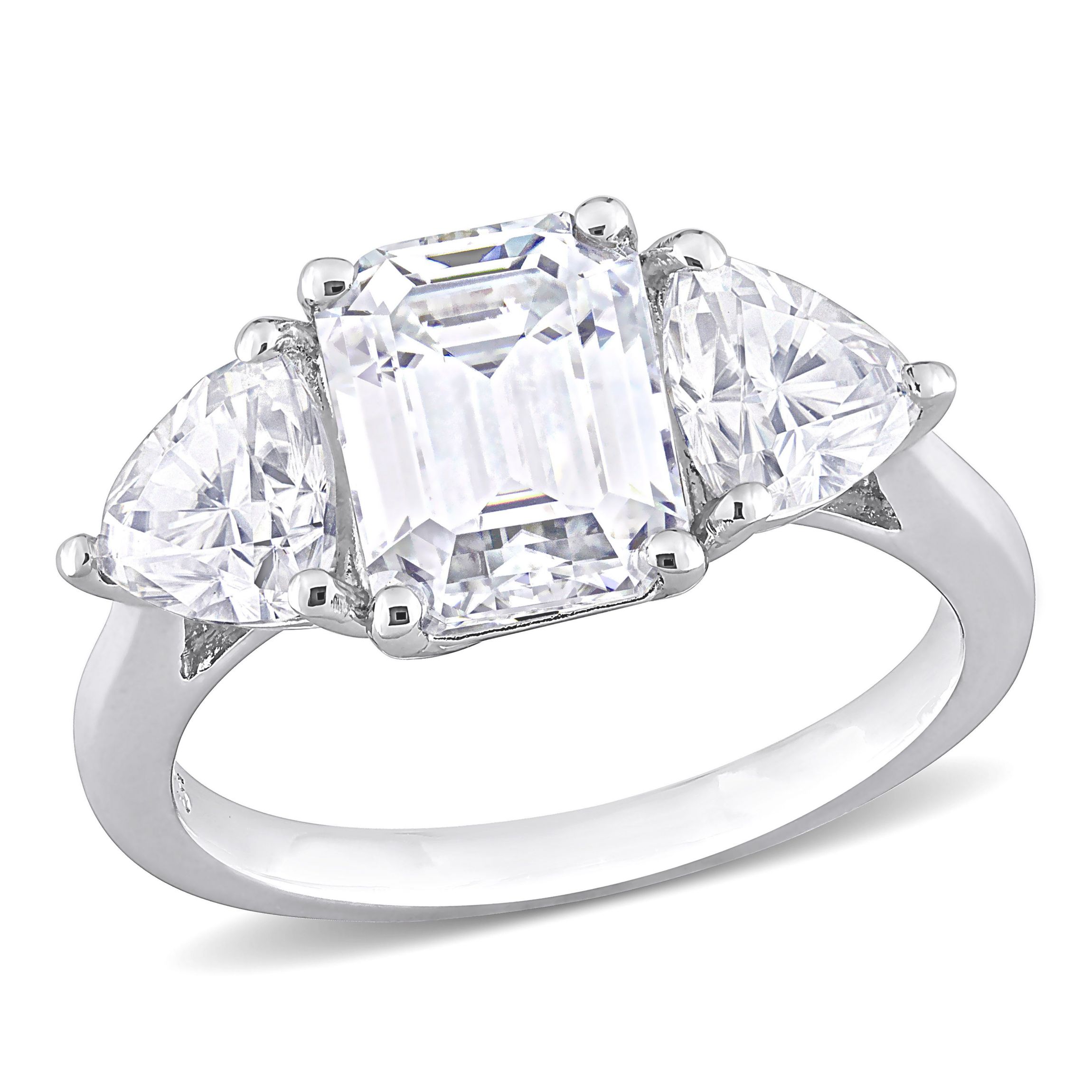 Lab Created Created White Moissanite 3-Stone Ring in Sterling Silver
