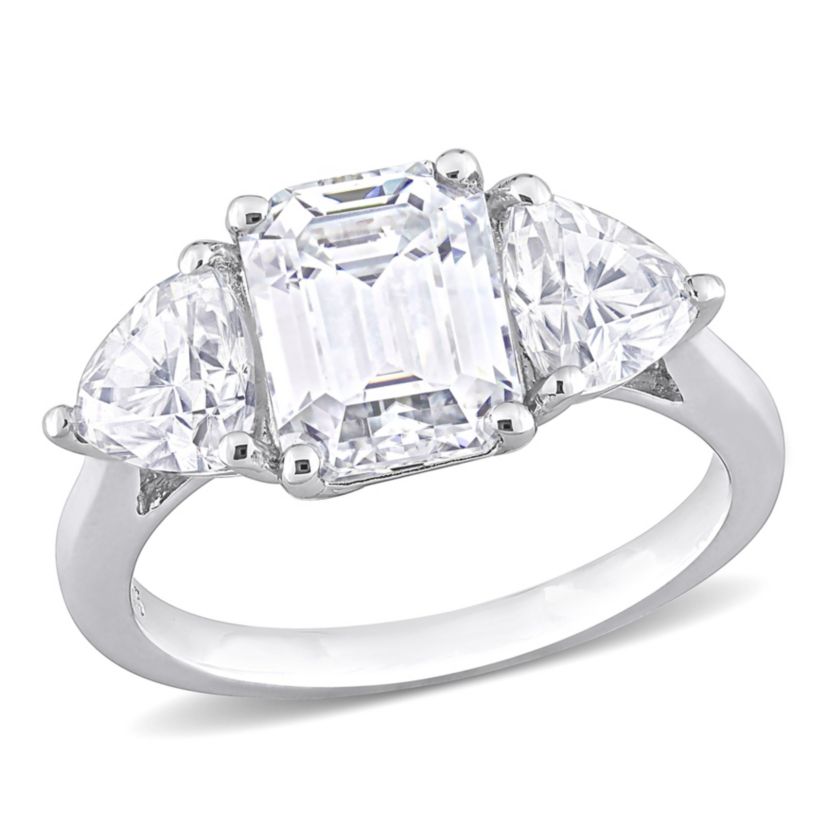 Lab Created Created White Moissanite 3-Stone Ring in Sterling Silver