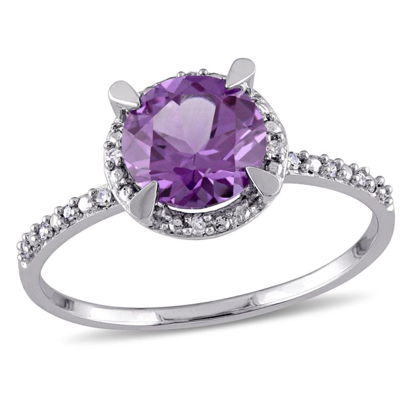 Simulated Alexandrite and Diamond Accent Halo Ring in 10K White Gold