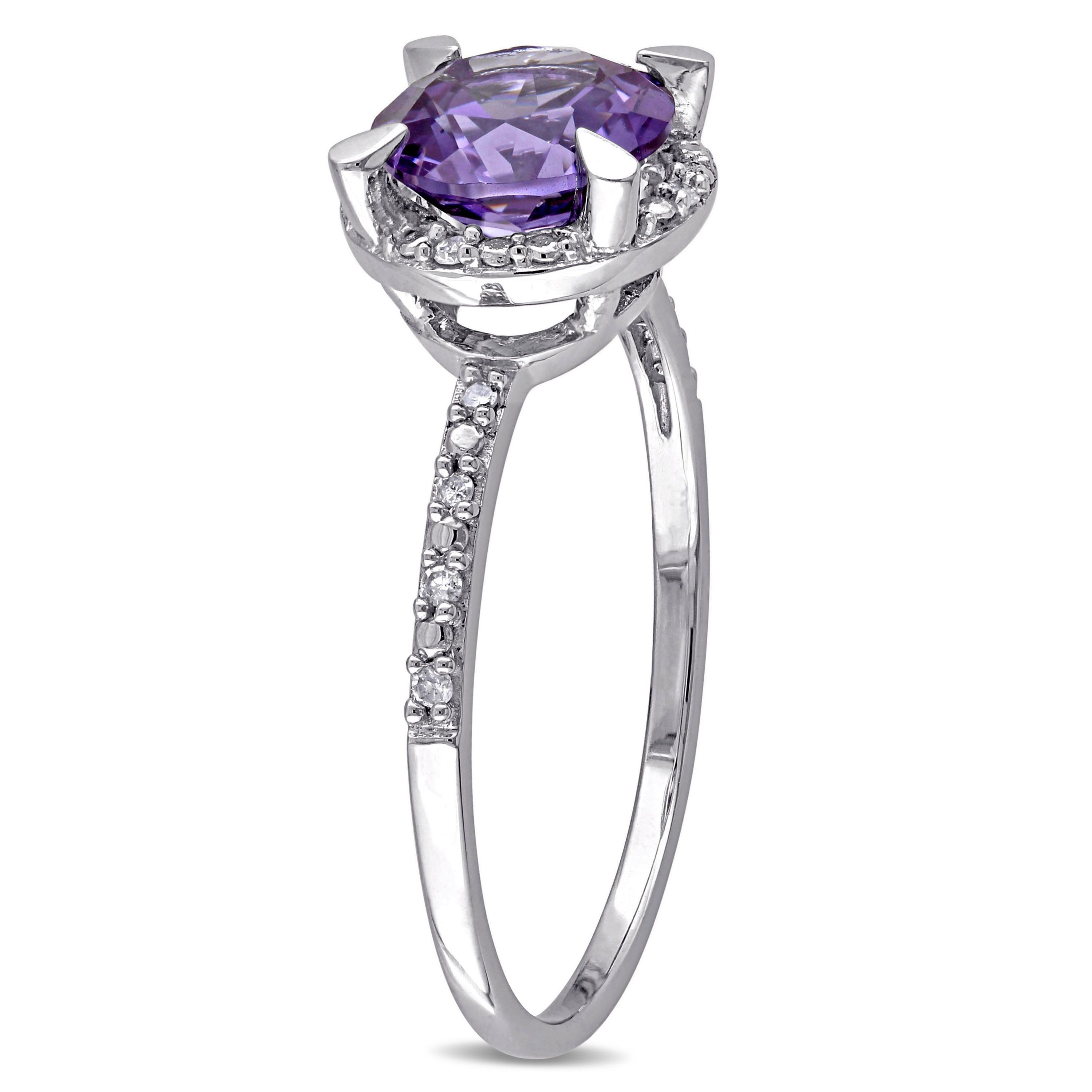 Simulated Alexandrite and Diamond Accent Halo Ring in 10K White Gold