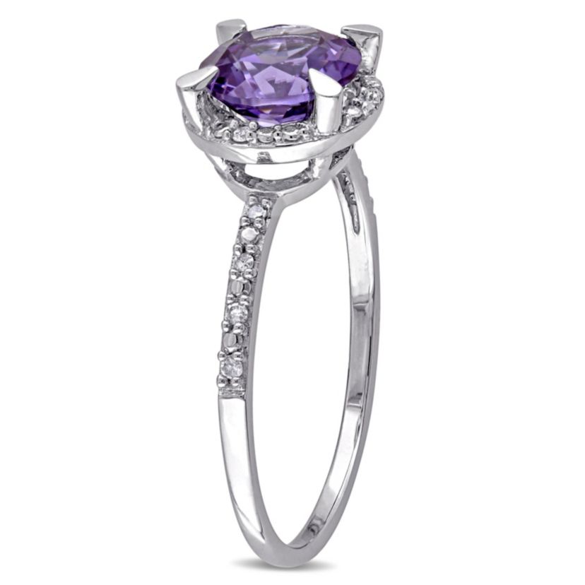 Simulated Alexandrite and Diamond Accent Halo Ring in 10K White Gold