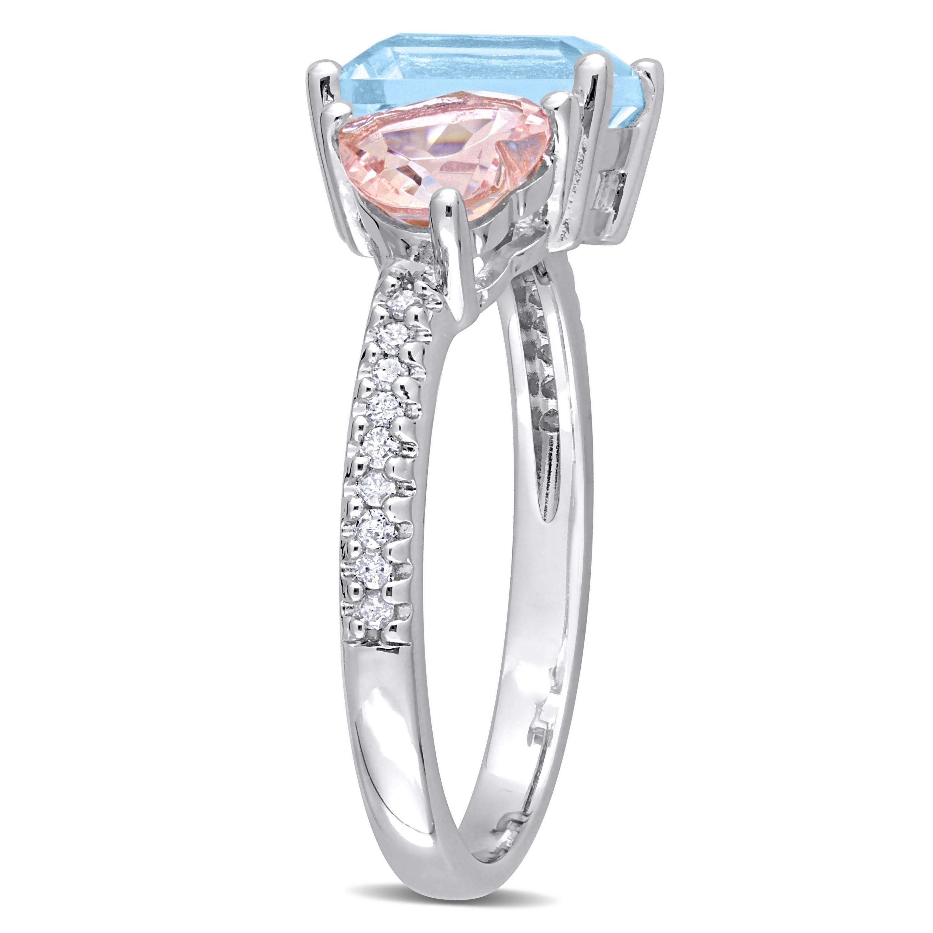 Sky-Blue Topaz, Morganite and 1/10 ct. t.w. Diamond "Toi et Moi" Ring in Sterling Silver