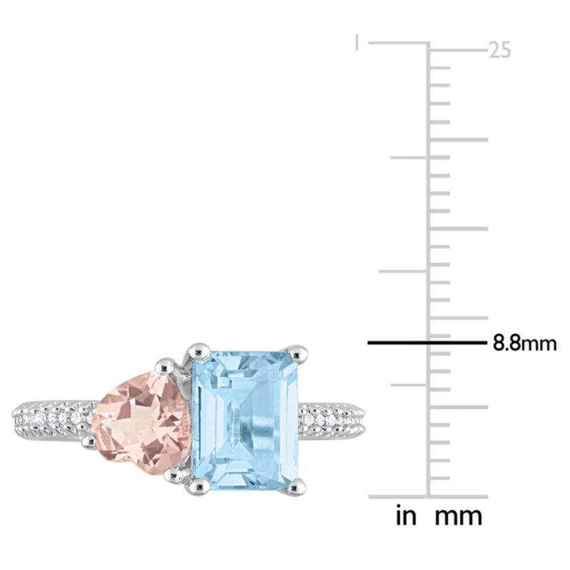 Sky-Blue Topaz, Morganite and 1/10 ct. t.w. Diamond "Toi et Moi" Ring in Sterling Silver