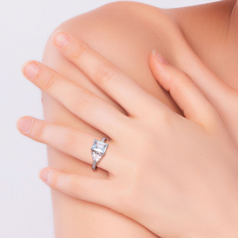 Sky-Blue Topaz, Morganite and 1/10 ct. t.w. Diamond "Toi et Moi" Ring in Sterling Silver