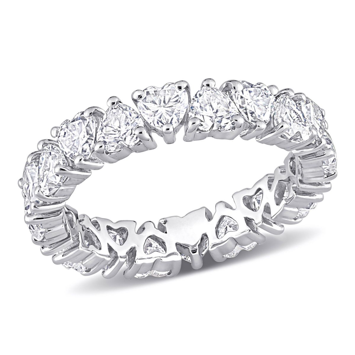 Lab Created Created White Moissanite Heart Eternity Ring in Sterling Silver