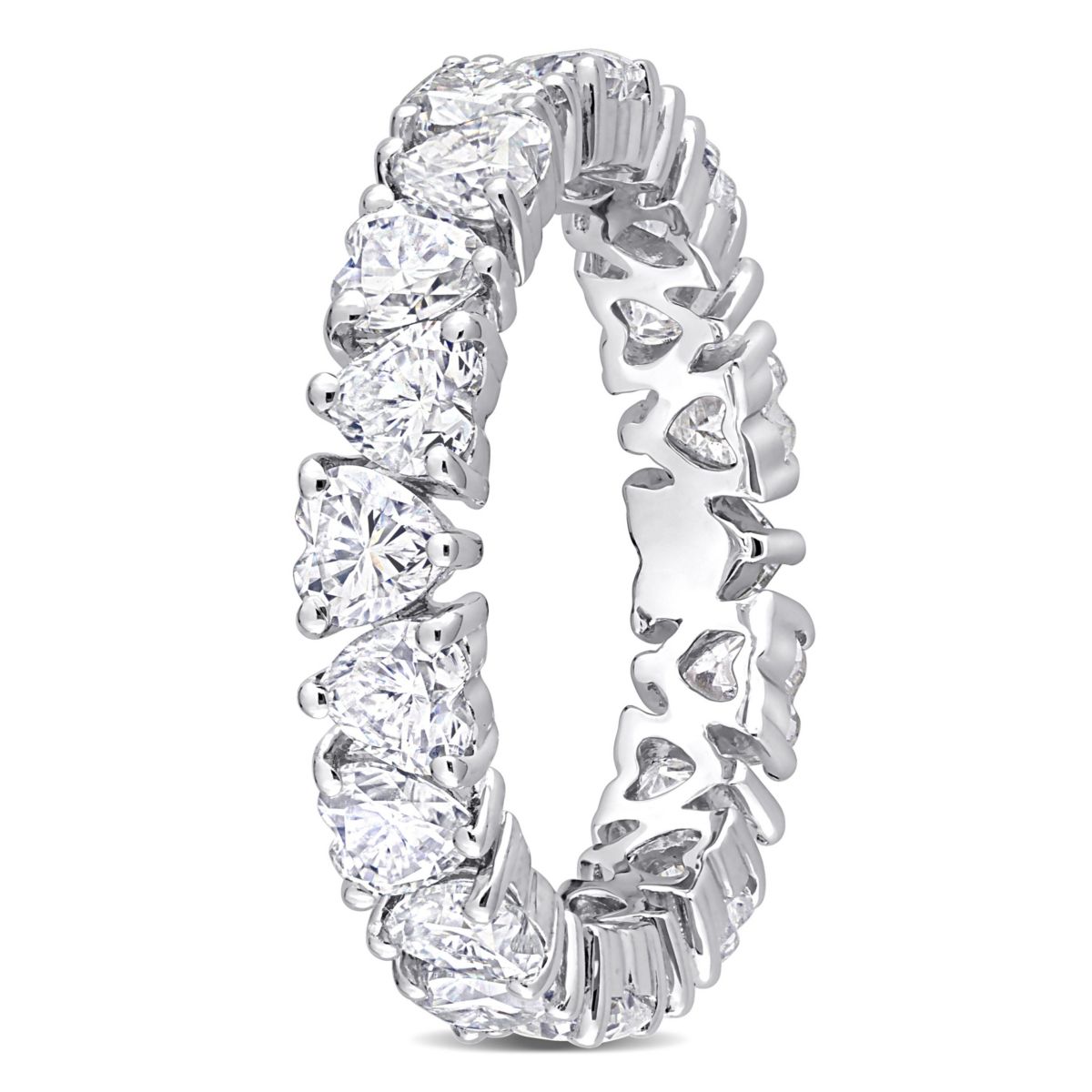 Lab Created Created White Moissanite Heart Eternity Ring in Sterling Silver