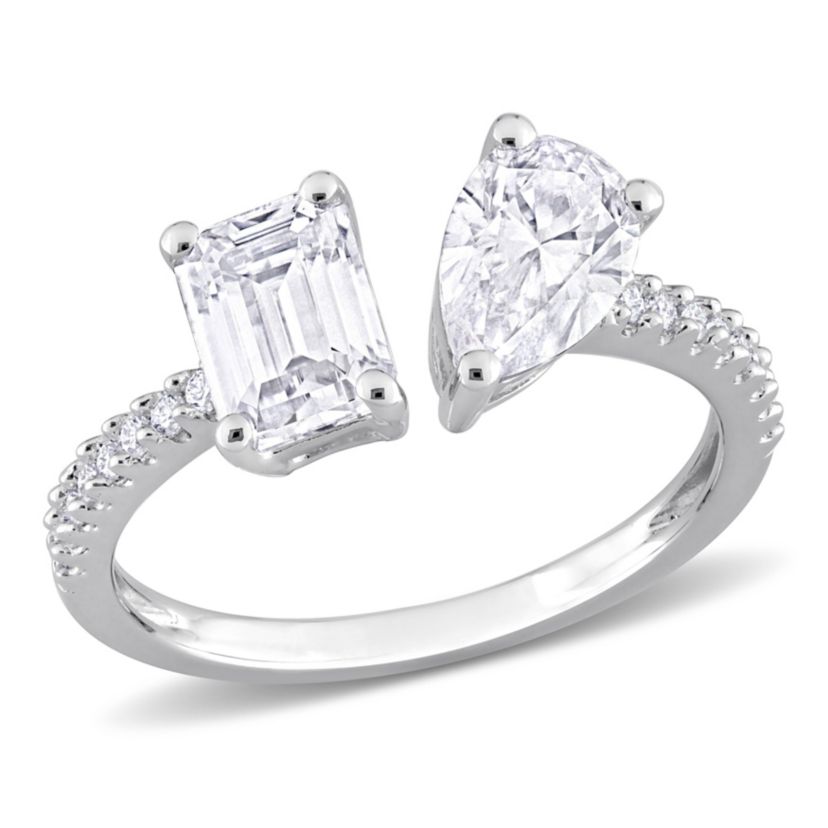 Lab Created Created White Moissanite 2-Stone Ring in Sterling Silver