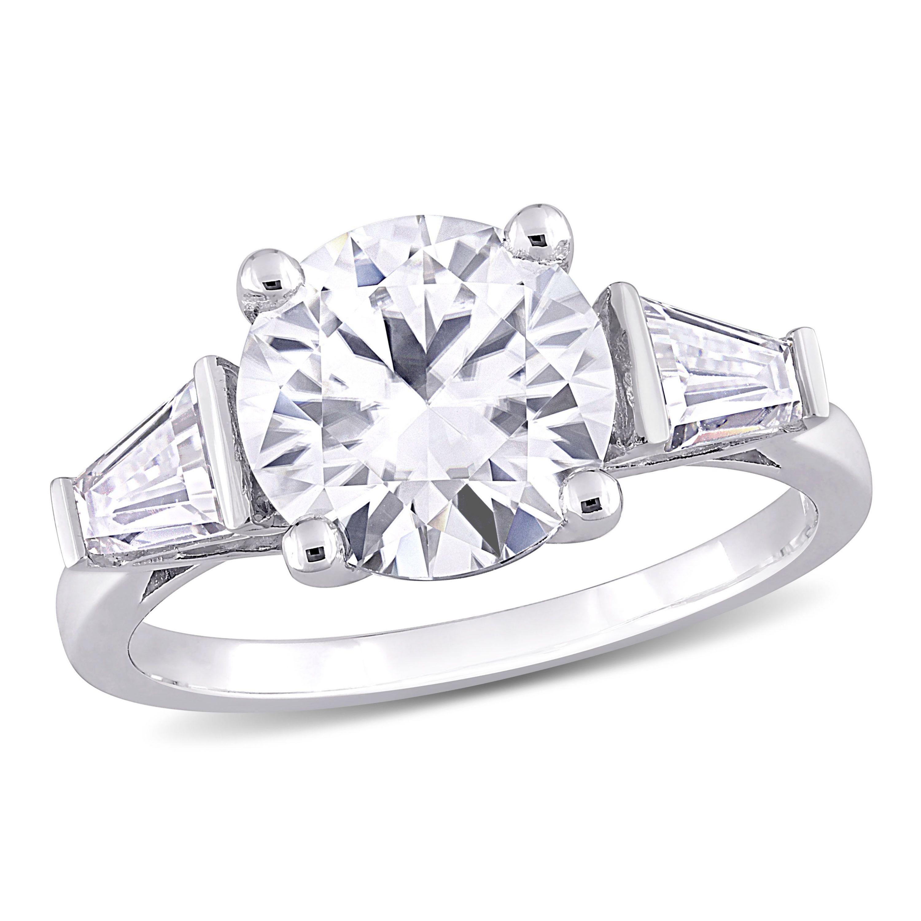 Lab Created Created White Moissanite 3-Stone Ring in Sterling Silver