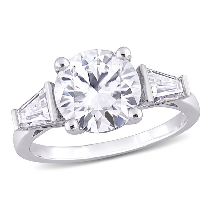 Lab Created Created White Moissanite 3-Stone Ring in Sterling Silver
