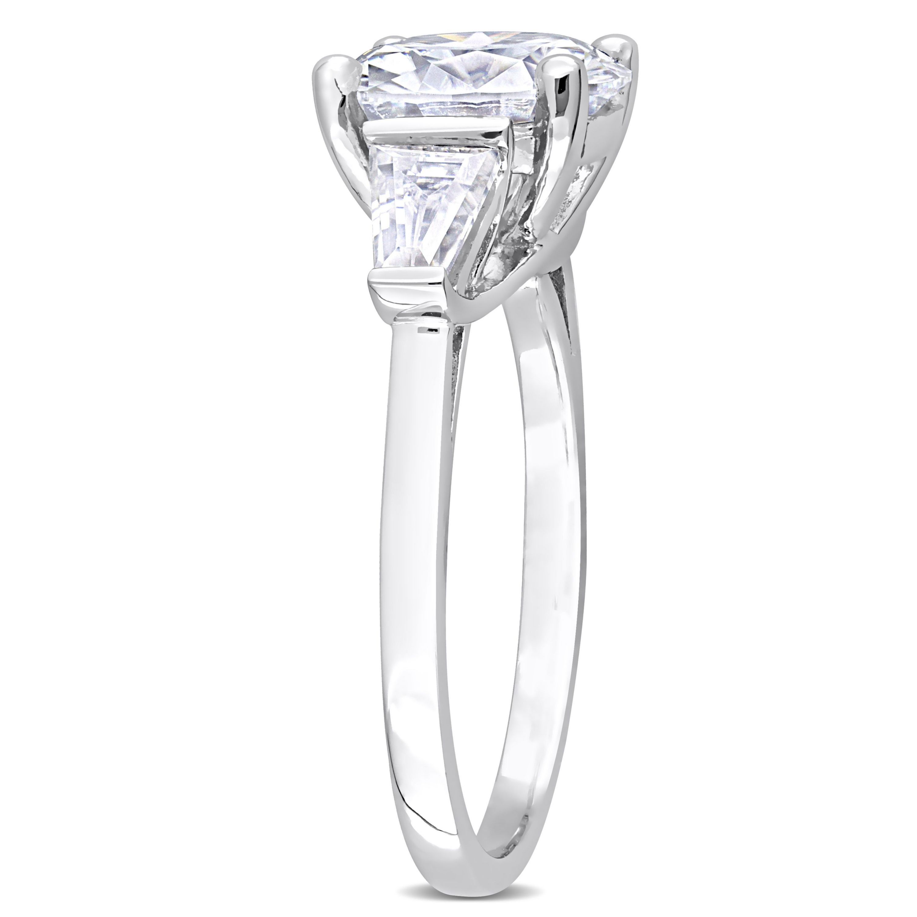 Lab Created Created White Moissanite 3-Stone Ring in Sterling Silver