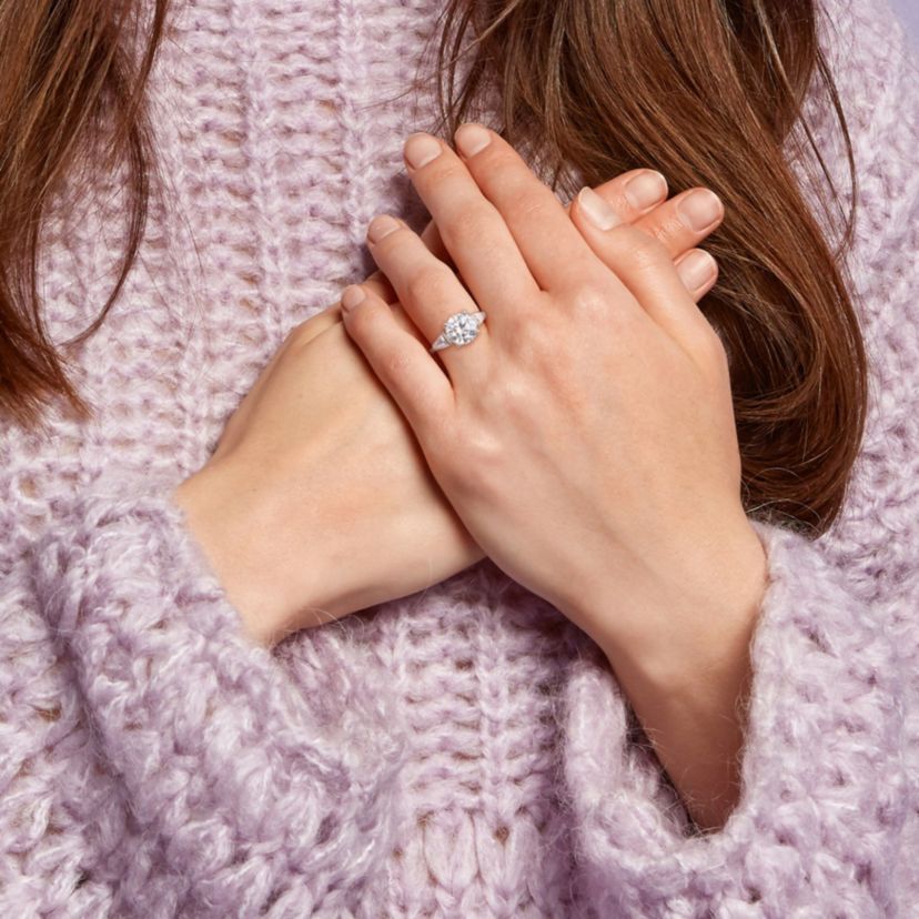 Lab Created Created White Moissanite 3-Stone Ring in Sterling Silver