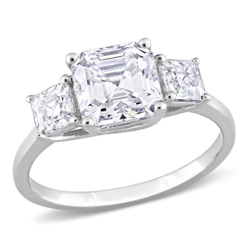 Lab Created Created White Moissanite 3-Stone Ring in Sterling Silver