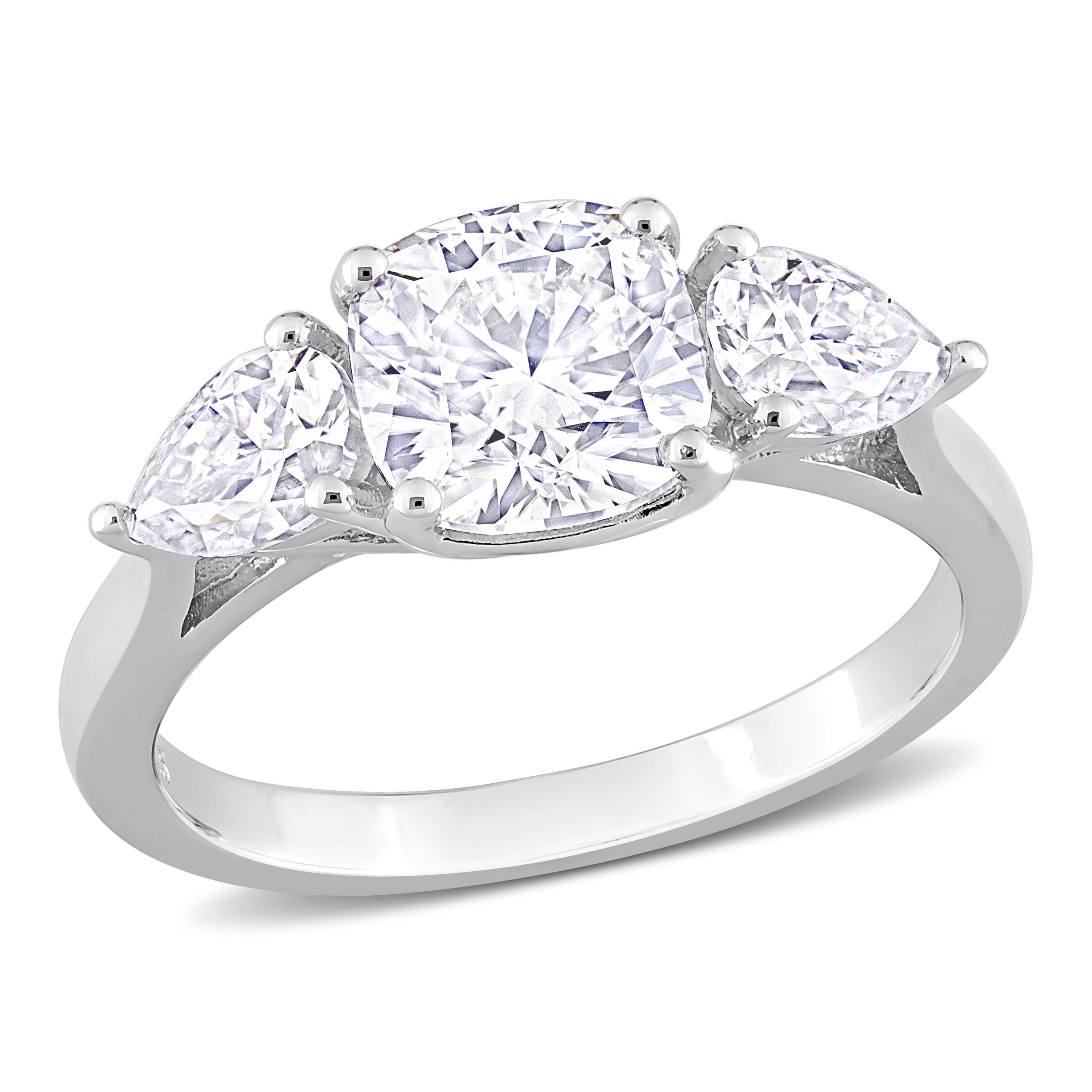 Lab Created Created White Moissanite 3-Stone Ring in Sterling Silver