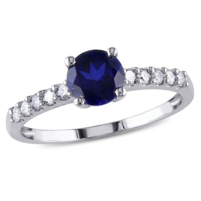 Belk & Co Lab Created Created Blue Sapphire and 1/4 ct. t.w. Diamond Ring in 10K White Gold -  540042611752796