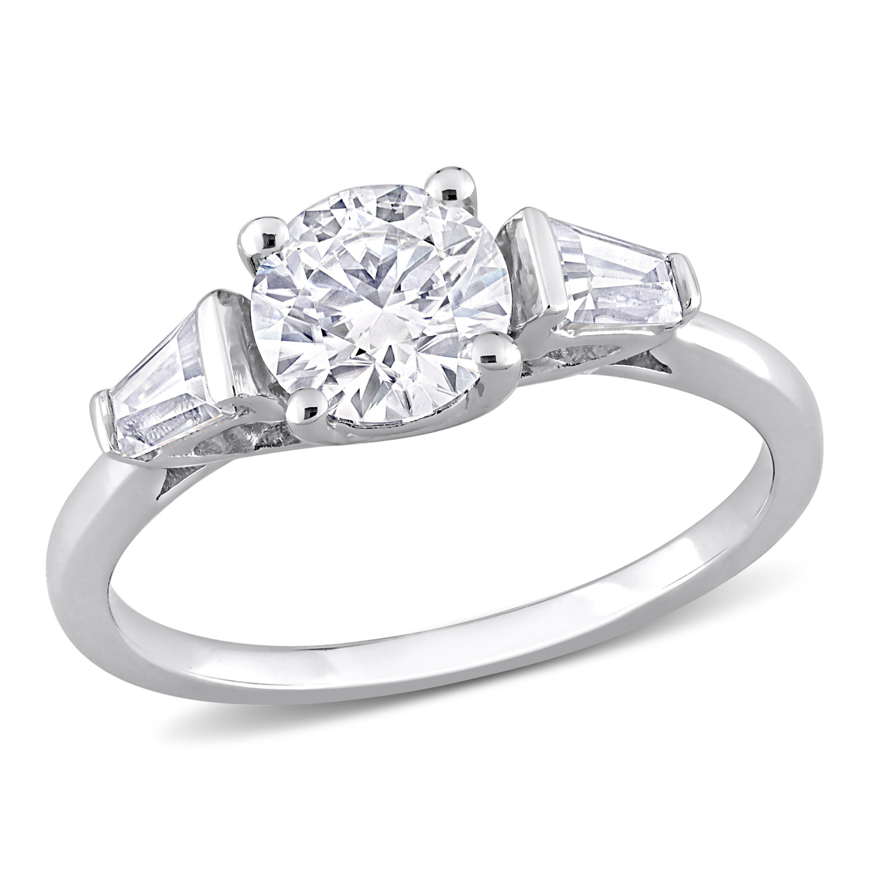 Lab Created Created White Moissanite 3-Stone Ring in Sterling Silver