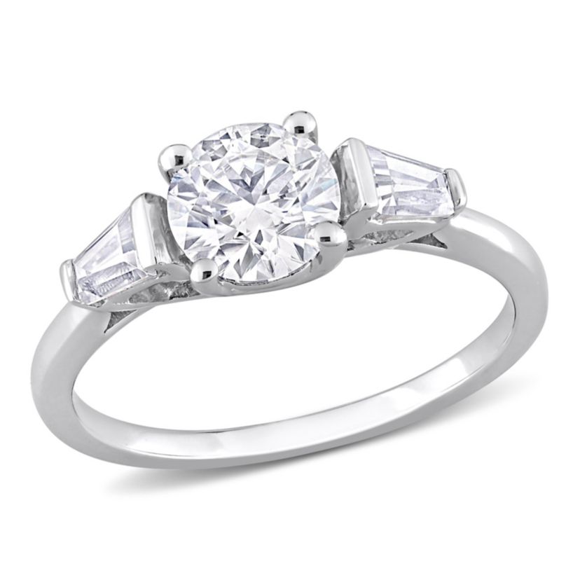 Lab Created Created White Moissanite 3-Stone Ring in Sterling Silver