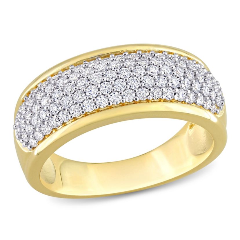 Lab Created Created White Moissanite Semi-Eternity Ring in Yellow Plated Sterling Silver