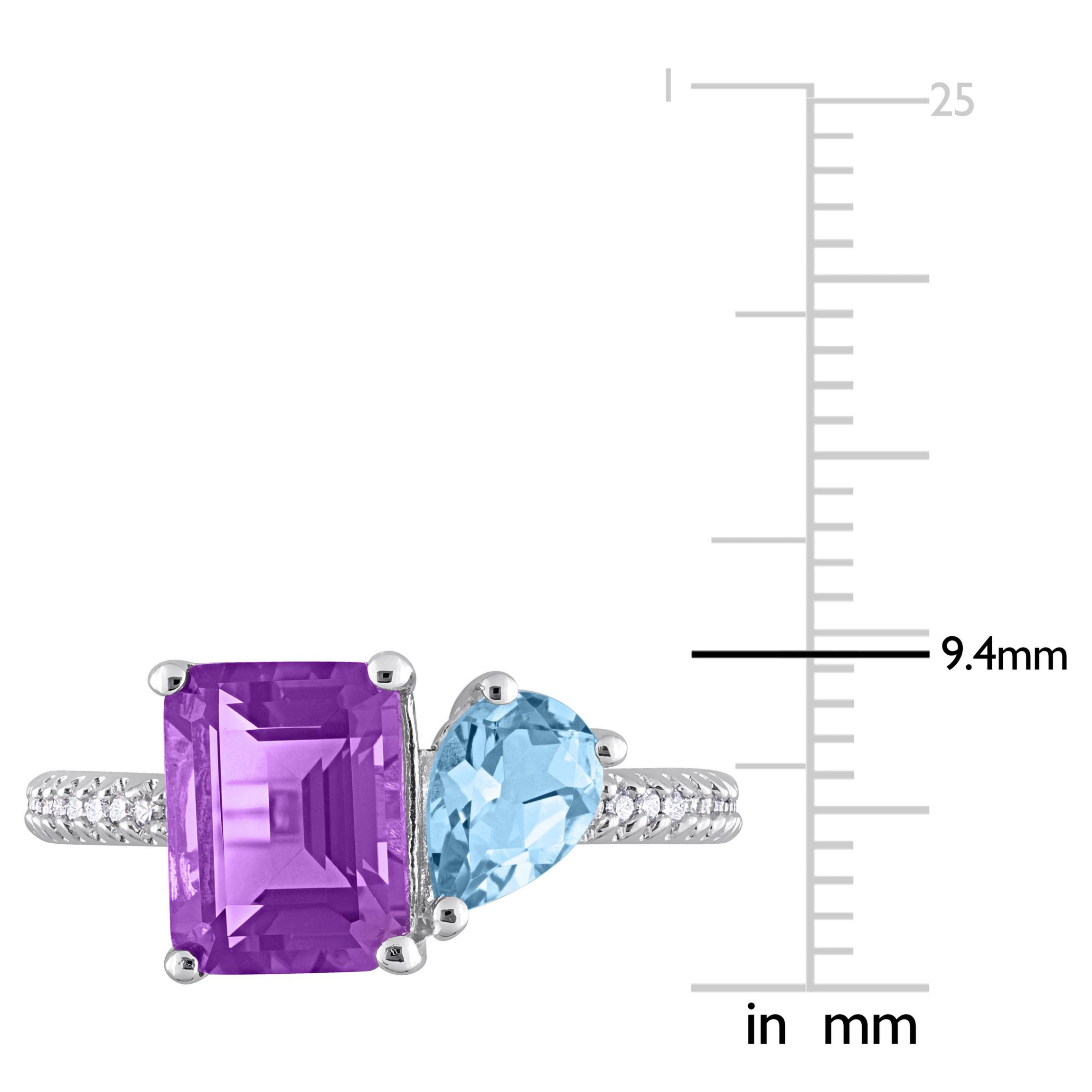 Sky-Blue Topaz, Amethyst and 1/10 ct. t.w. Diamond "Toi et Moi" Ring in Sterling Silver