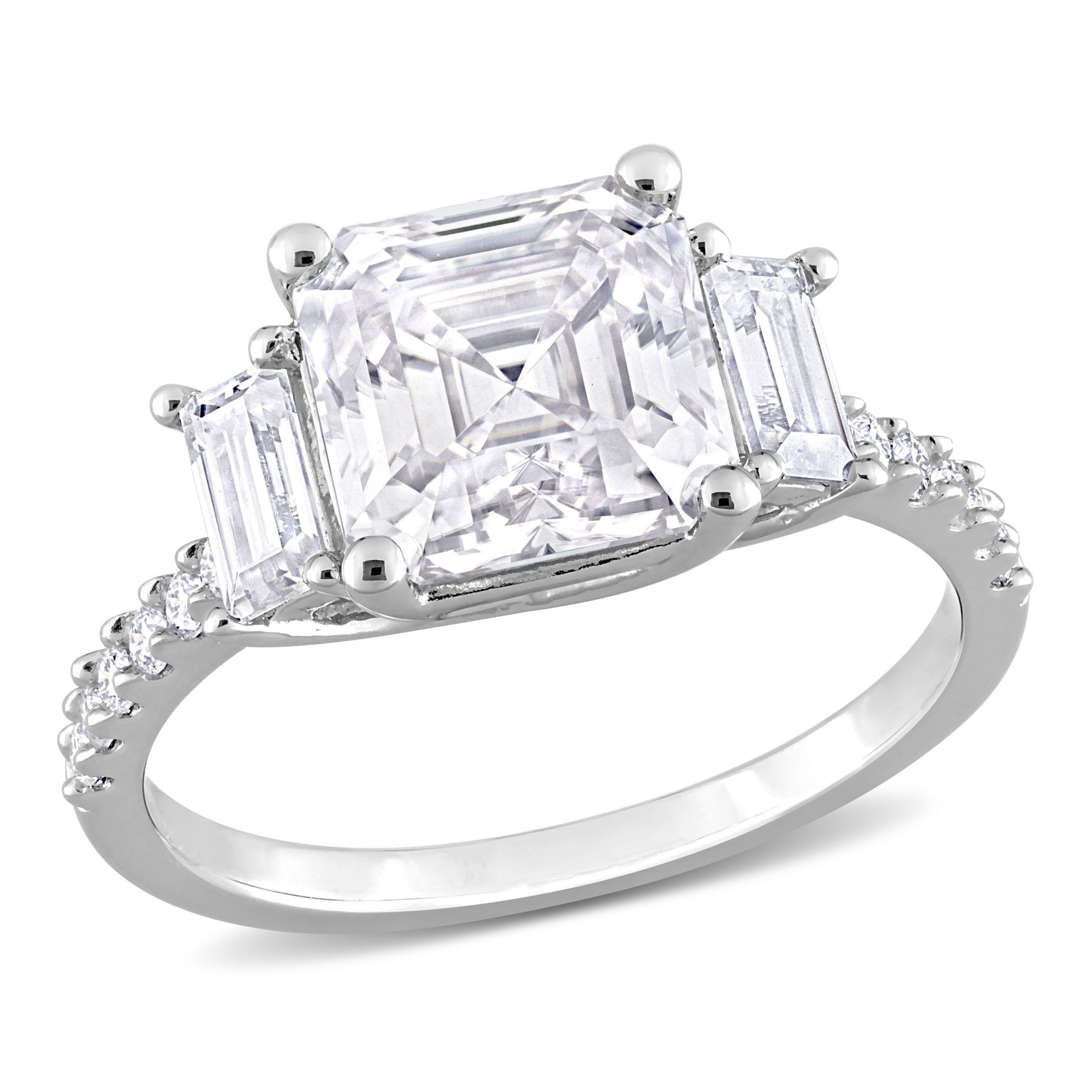 Lab Created Created White Moissanite 3-Stone Ring in Sterling Silver