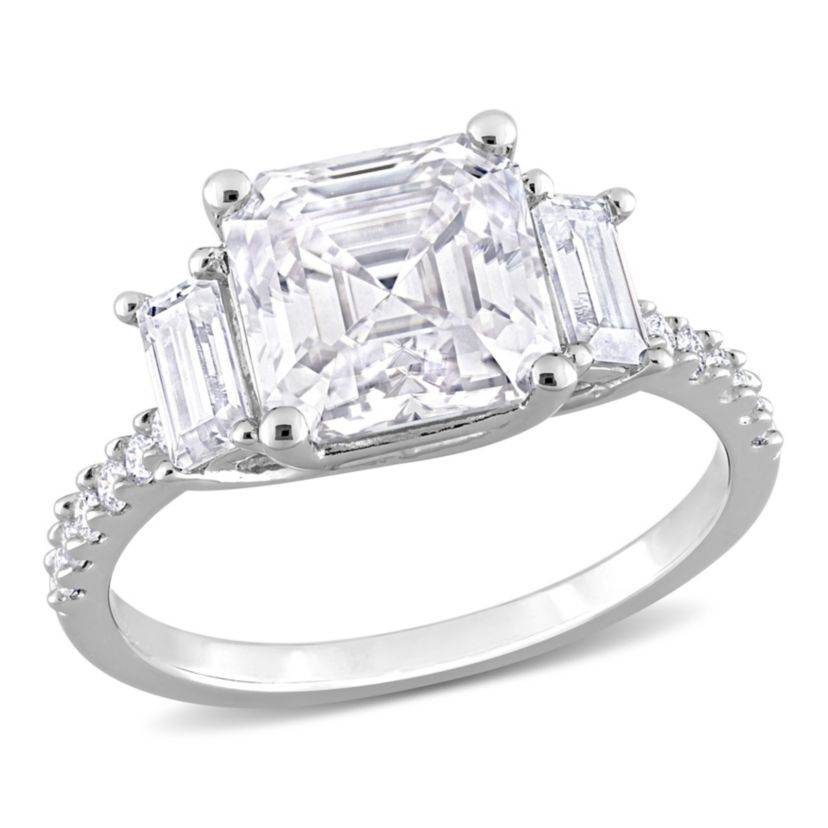 Lab Created Created White Moissanite 3-Stone Ring in Sterling Silver