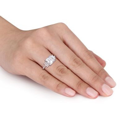 Lab Created White Moissanite 3-Stone Ring Sterling Silver