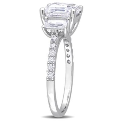 Lab Created White Moissanite 3-Stone Ring Sterling Silver