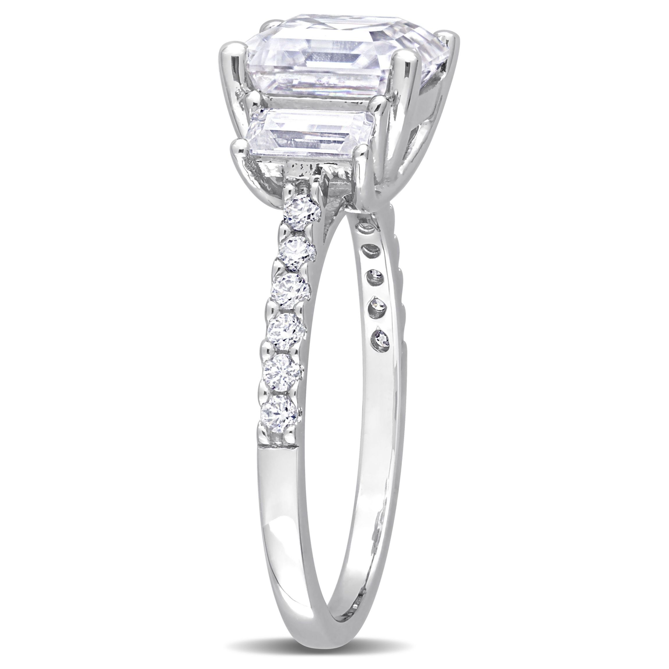 Lab Created Created White Moissanite 3-Stone Ring in Sterling Silver