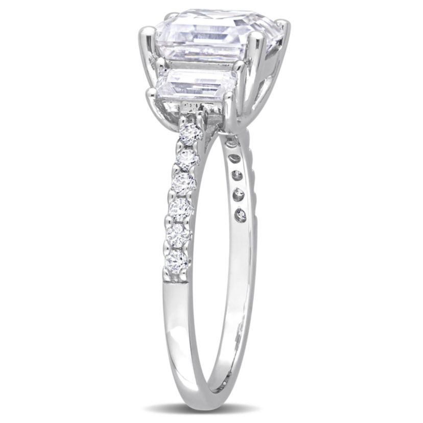 Lab Created Created White Moissanite 3-Stone Ring in Sterling Silver