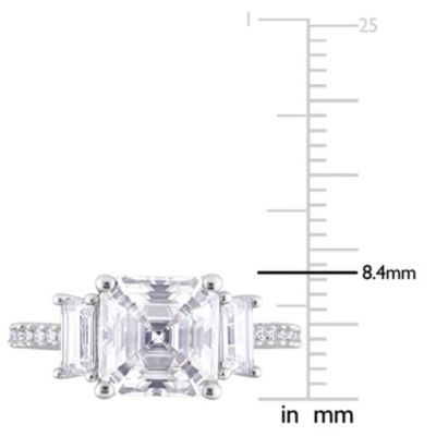 Lab Created White Moissanite 3-Stone Ring Sterling Silver