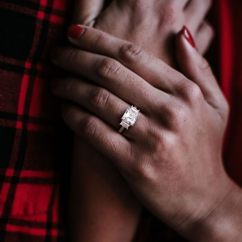 Lab Created Created White Moissanite 3-Stone Ring in Sterling Silver