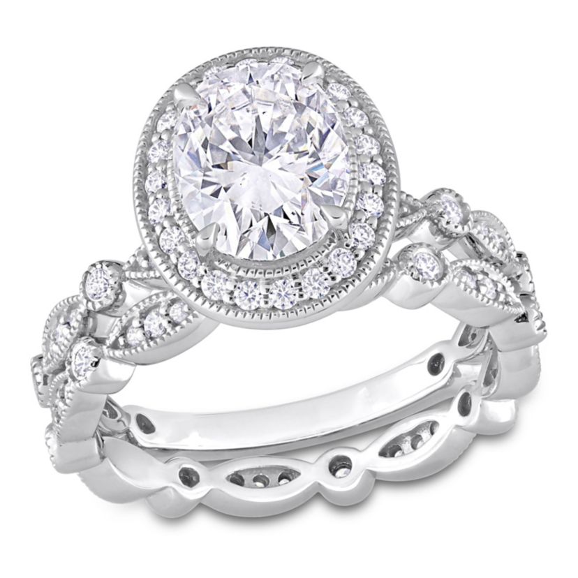 Lab Created Created White Moissanite Bridal Ring Set in 10K White Gold