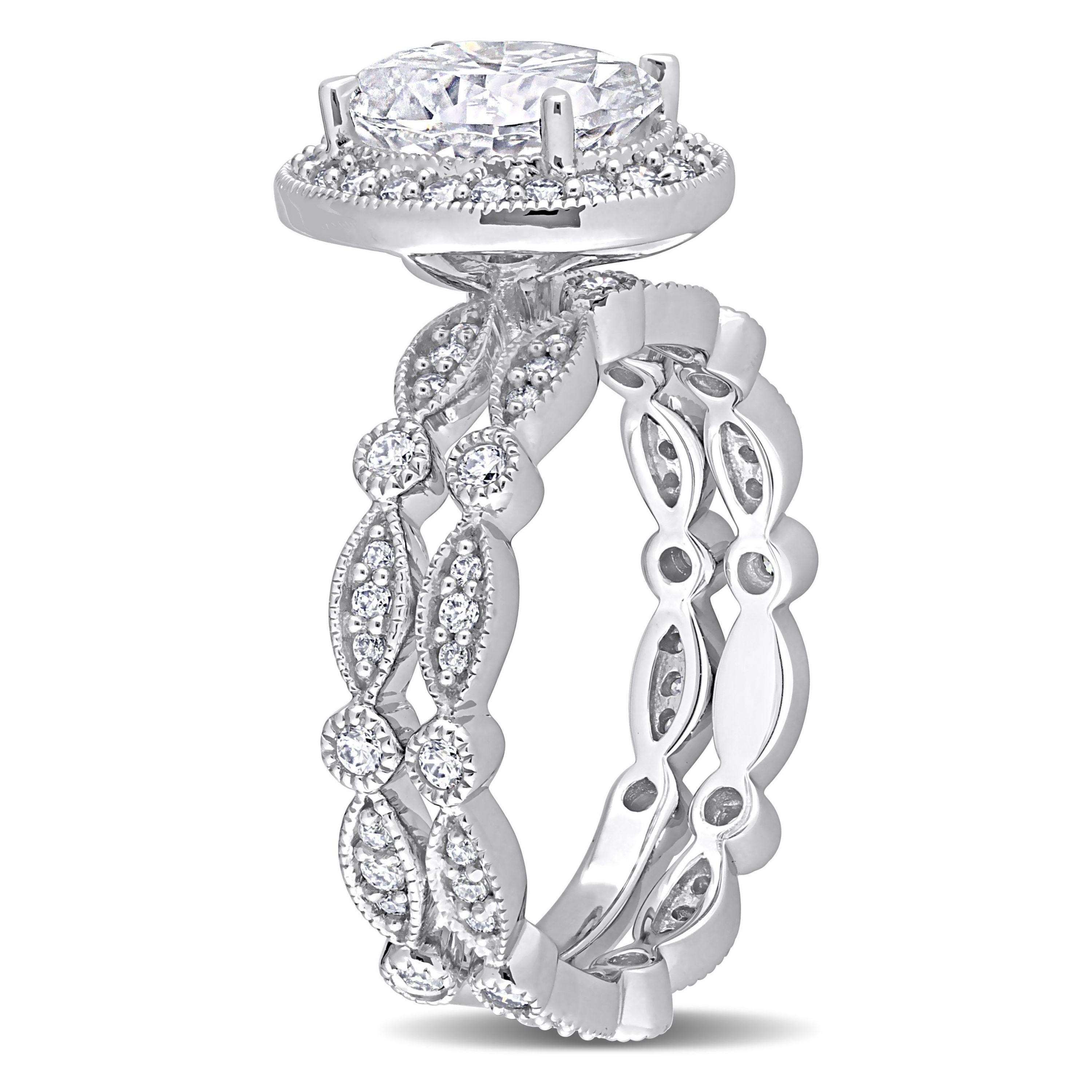 Lab Created Created White Moissanite Bridal Ring Set in 10K White Gold