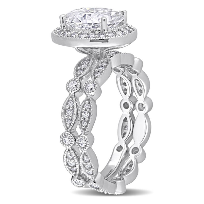 Lab Created Created White Moissanite Bridal Ring Set in 10K White Gold