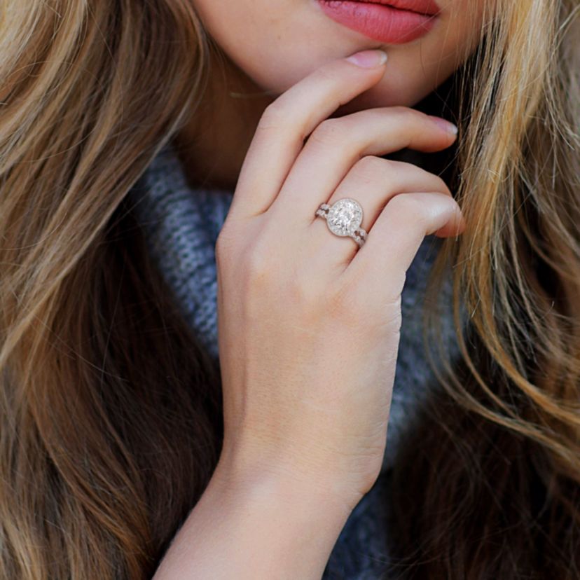 Lab Created Created White Moissanite Bridal Ring Set in 10K White Gold