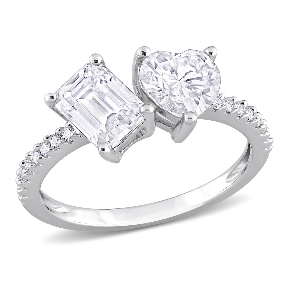 Lab Created Created White Moissanite 2-Stone Ring in Sterling Silver