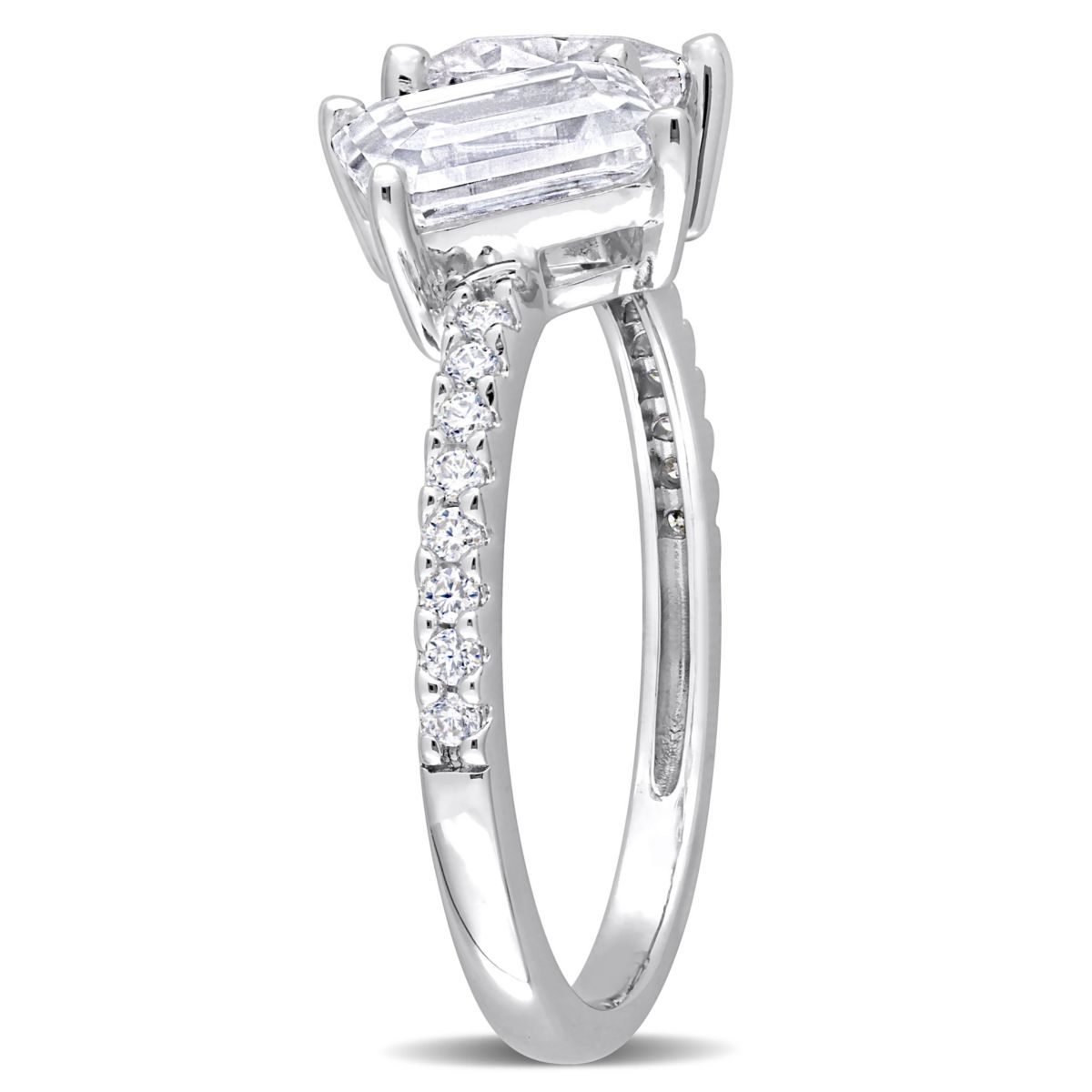 Lab Created Created White Moissanite 2-Stone Ring in Sterling Silver