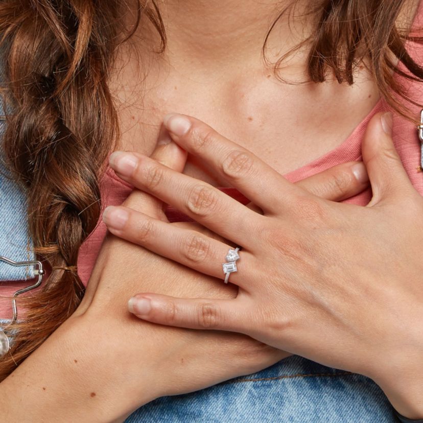 Lab Created Created White Moissanite 2-Stone Ring in Sterling Silver