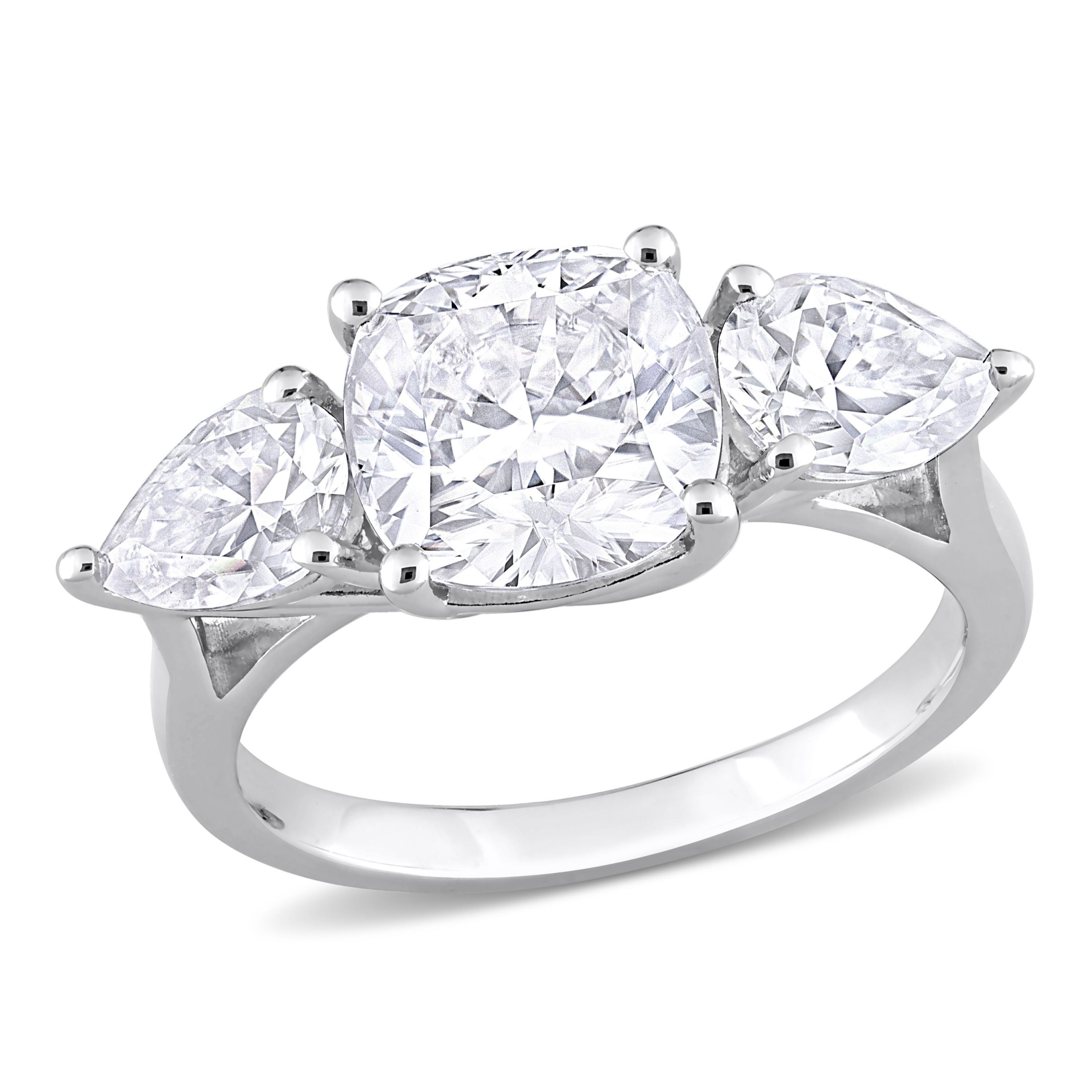 Lab Created Created White Moissanite 3-Stone Ring in Sterling Silver