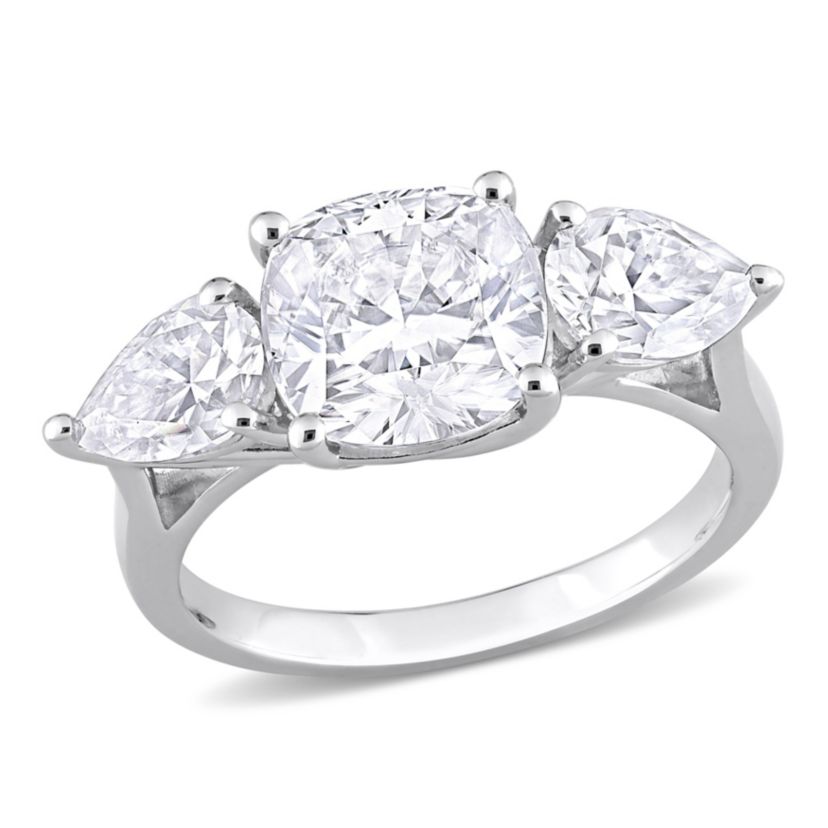 Lab Created Created White Moissanite 3-Stone Ring in Sterling Silver