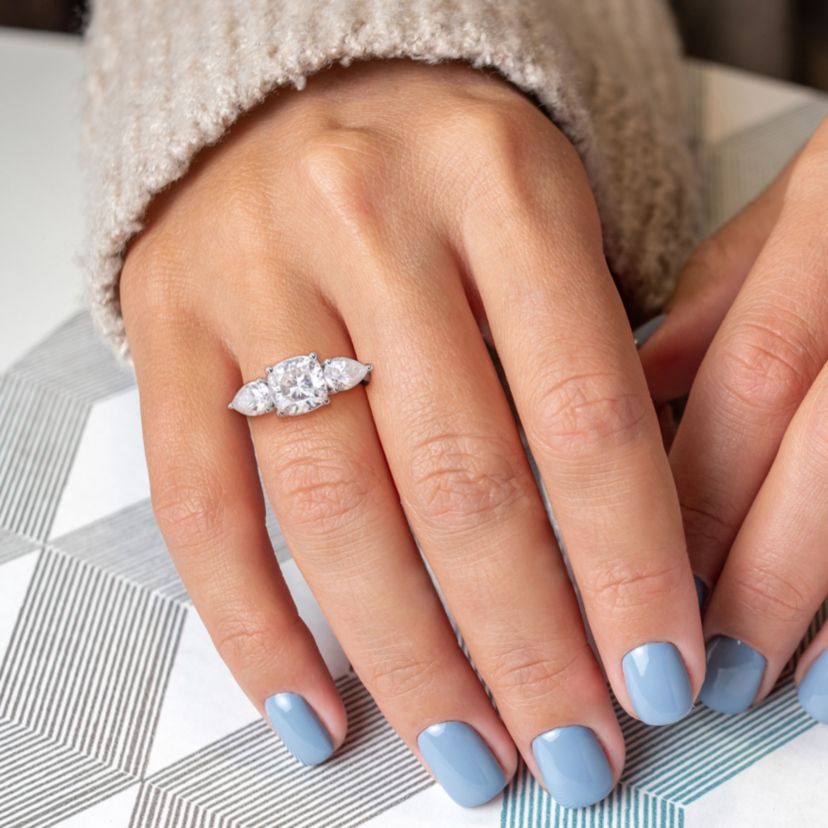 Lab Created Created White Moissanite 3-Stone Ring in Sterling Silver