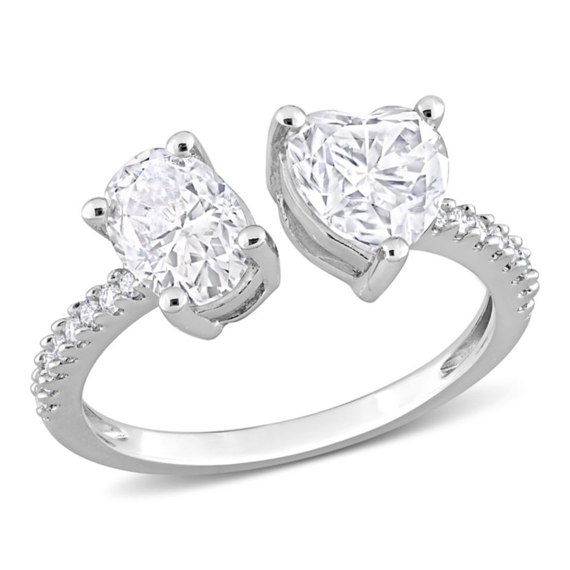 Lab Created Created White Moissanite 2-Stone Ring in Sterling Silver