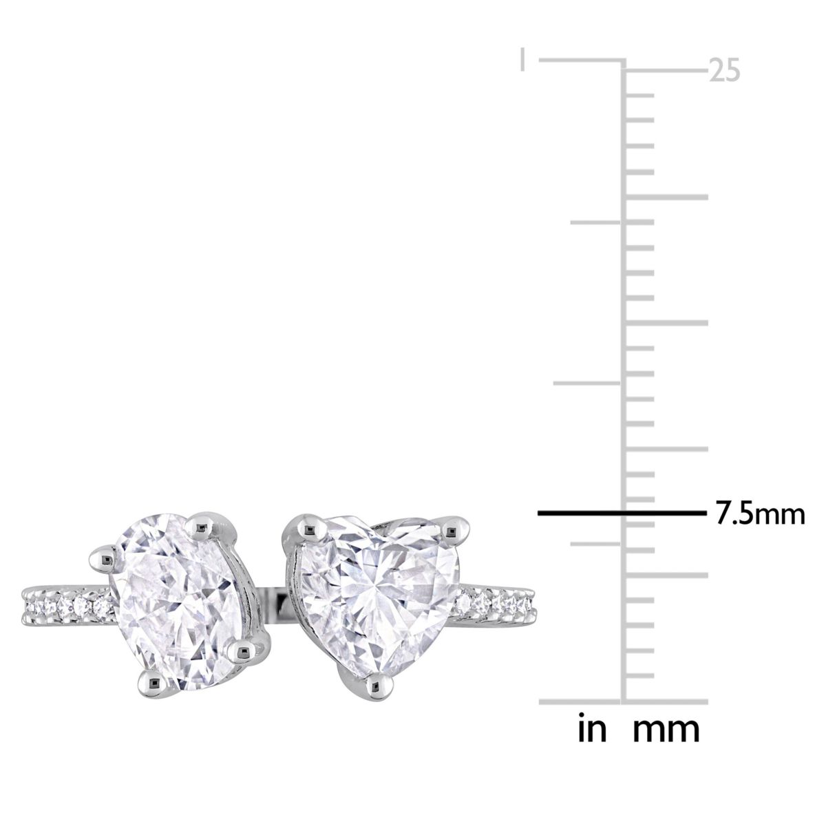 Lab Created Created White Moissanite 2-Stone Ring in Sterling Silver