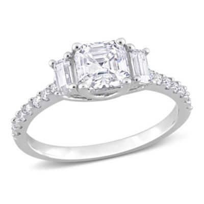 Lab Created White Moissanite 3- Stone Ring Sterling Silver