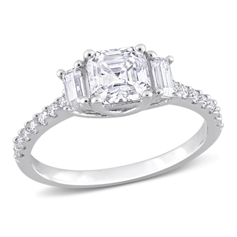 Lab Created Created White Moissanite 3- Stone Ring in Sterling Silver